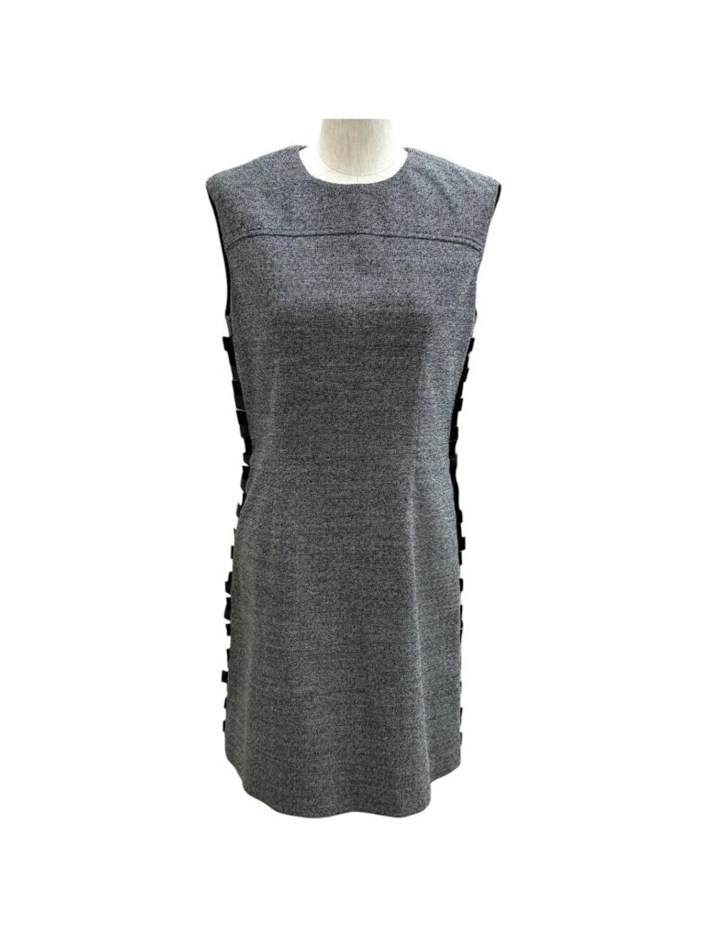 Louis Vuitton Monogram Zip Leather Wool Dress Gray Black 34